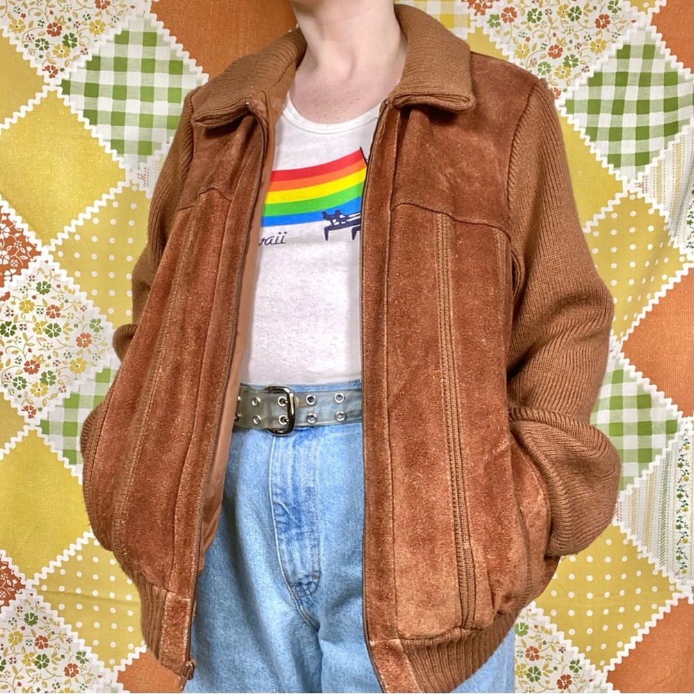 Vintage 70s brown suede/knit jacket 🔆